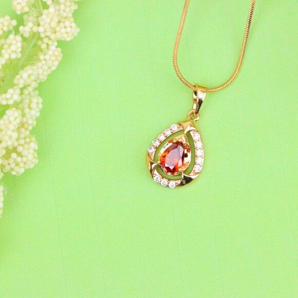 "Red Pear-Shaped Pendant with Gold Finish and Dazzling Accents, XPPT1802 - Picture 13 of 13